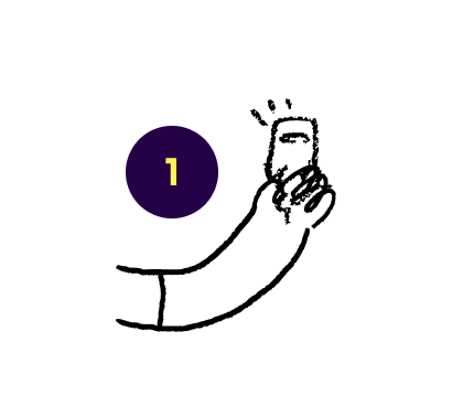 Illustration of a hand holding a smart phone next to the number 1
