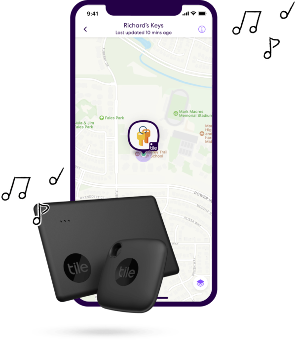Life360 app with Tile device on map